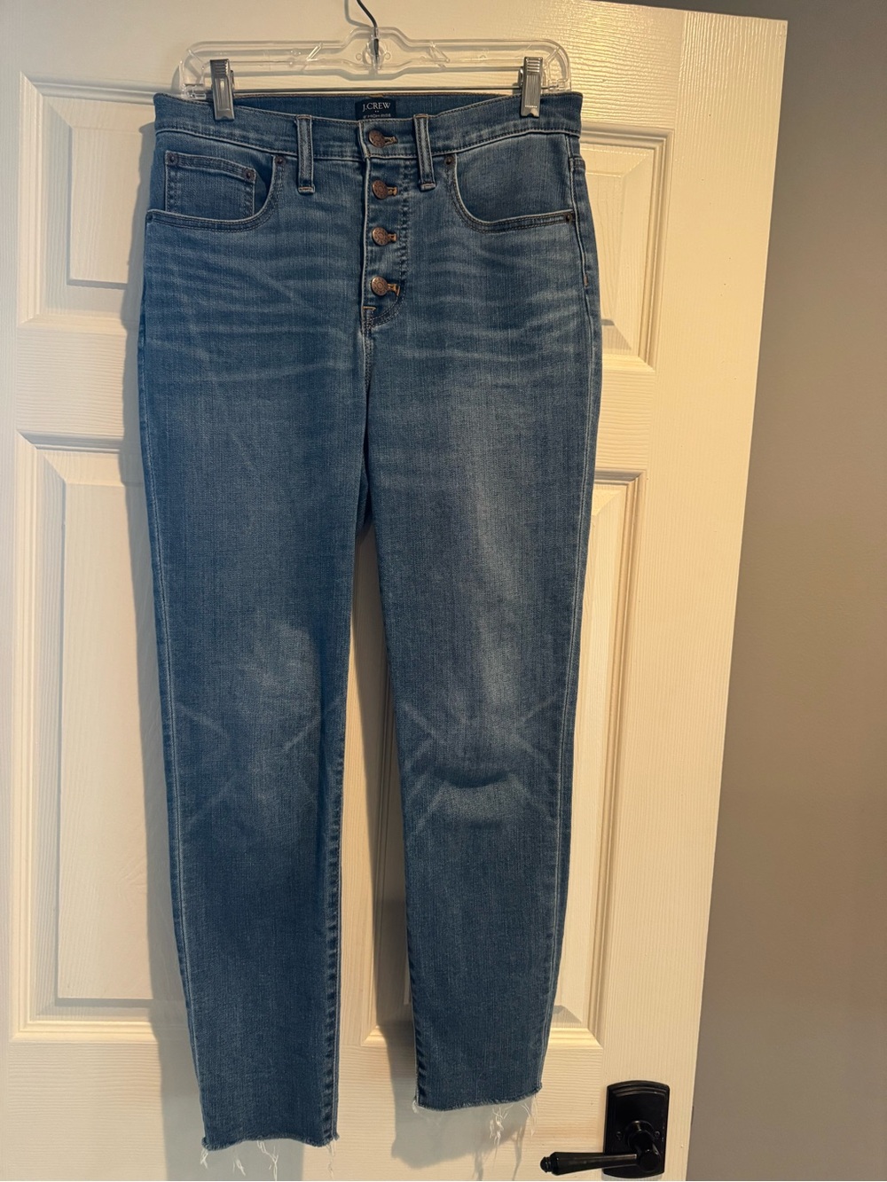 J. Crew Button-Fly High-Rise Cropped Jeans in Medium Blue Wash